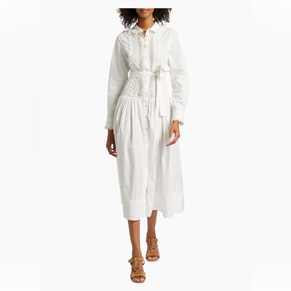 ULLA JOHNSON ARIANE EMBROIDERED LONG SLEEVE SHIRT DRESS